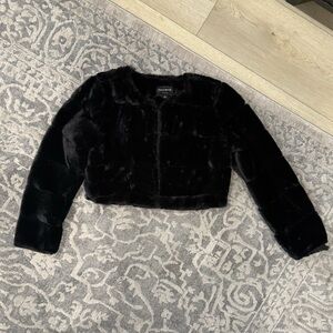 Black Faux Fur Womens Cropped Jacket